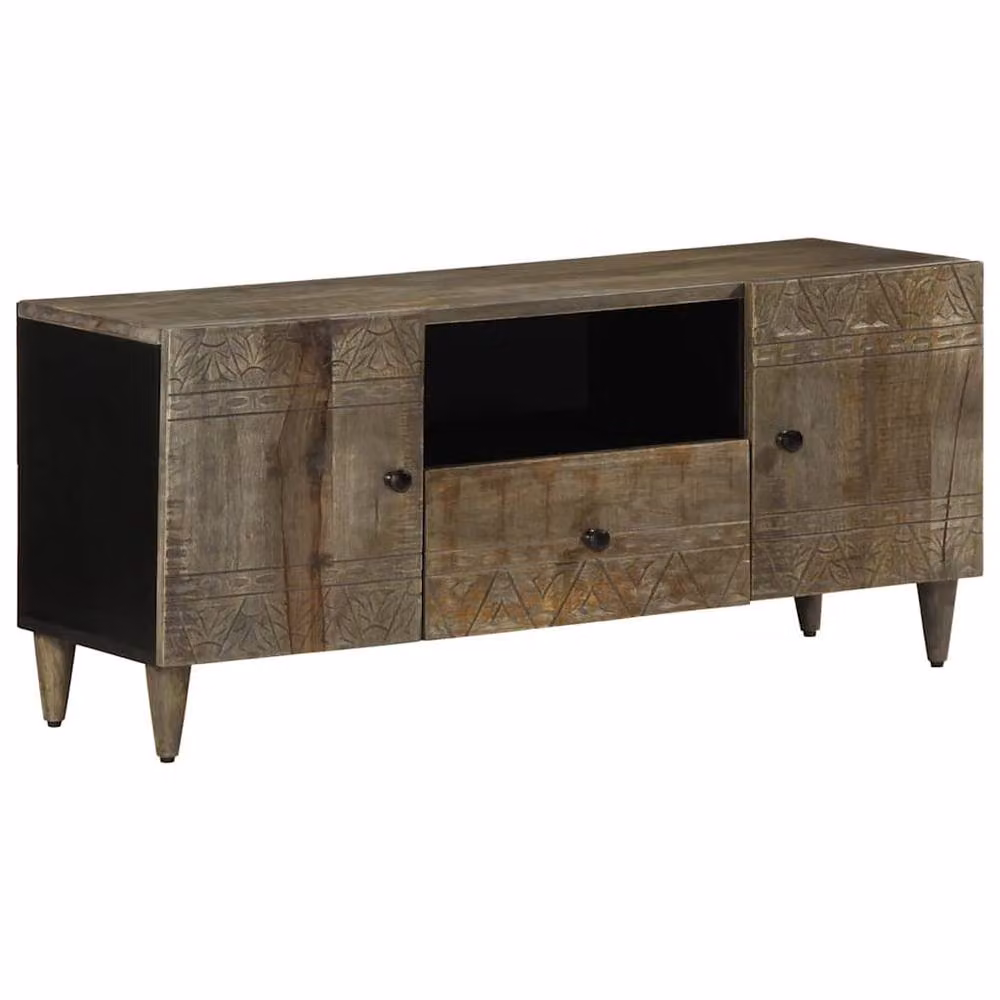 Berkfield Home Mango Wood TV Cabinet in Light Grey, W: 105 cm, D: 33.5 cm, H: 46 cm – 2