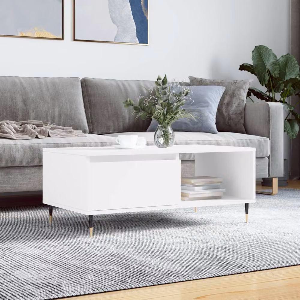 Berkfield Home Modern Rectangular Coffee Table in White, W/D/H: 90 x 50 x 36.5 cm – 2