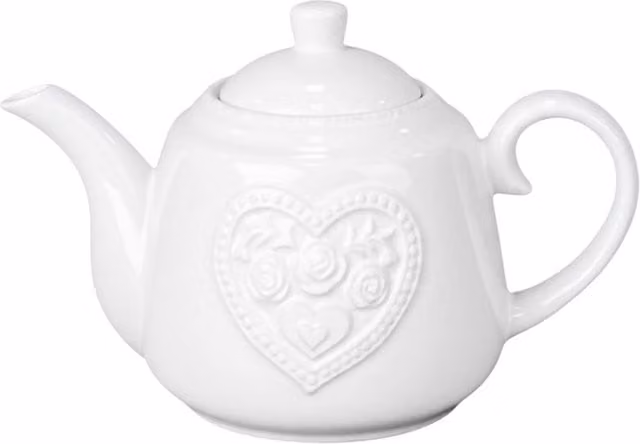 Four Candle White Ceramic Teapot with Floral Detail, 20 cm