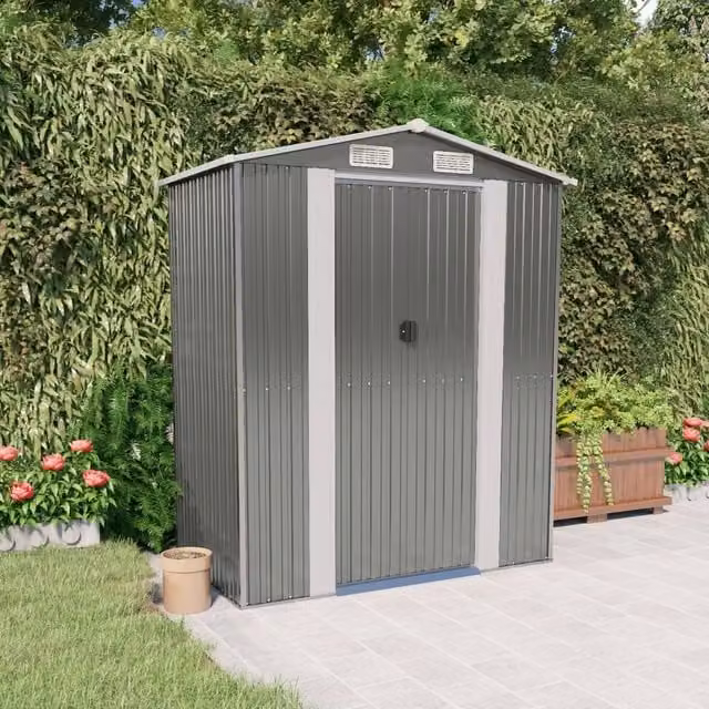 Berkfield Home Galvanised Steel Garden Shed in Light Grey, W/D/H: 192 x 108 x 223 cm