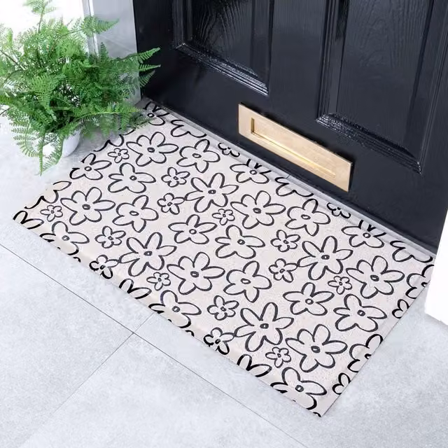 Artsy Mats Flower Lines Indoor and Outdoor Doormat, White and Multicolour, W: 70 cm, D: 40 cm – 1