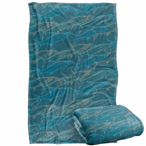 JQ Licensing Tarpon Mosaic Fishing Pattern Super Soft Fleece Throw Blanket, Multicolour, W: 91 cm, L: 147 cm – 1