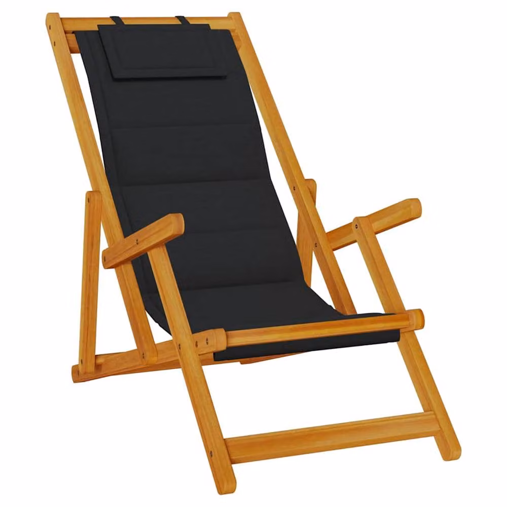 Berkfield Home Beautiful Folding Beach Chair with Armrests and Adjustable Headrest in Black Acacia Wood – 2