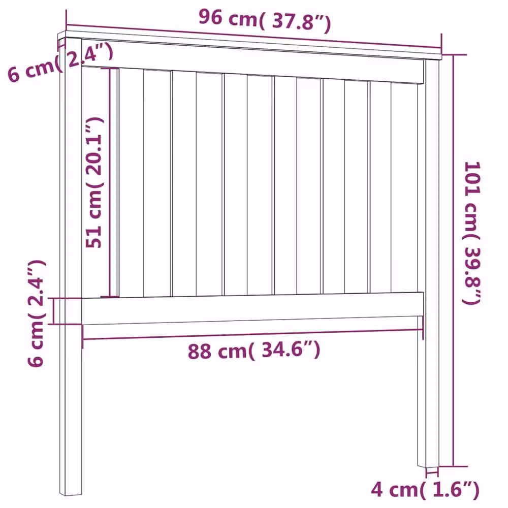 Berkfield Home Black Rustic Solid Pine Wood Bed Headboard W: 96 cm, D: 6 cm, H: 101 cm – 4