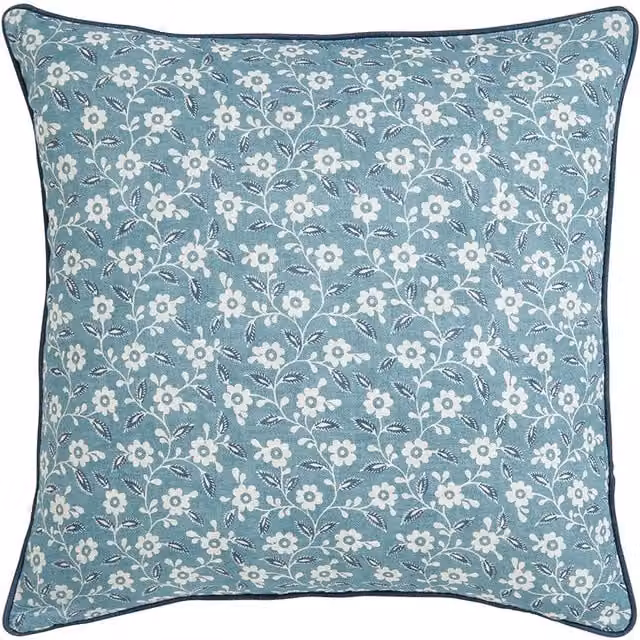 Helena Springfield Harvest Moon Folk Ditsy Cotton Cushion in Blue and Petrol, W/D/H: 45 x 45 x 45 cm