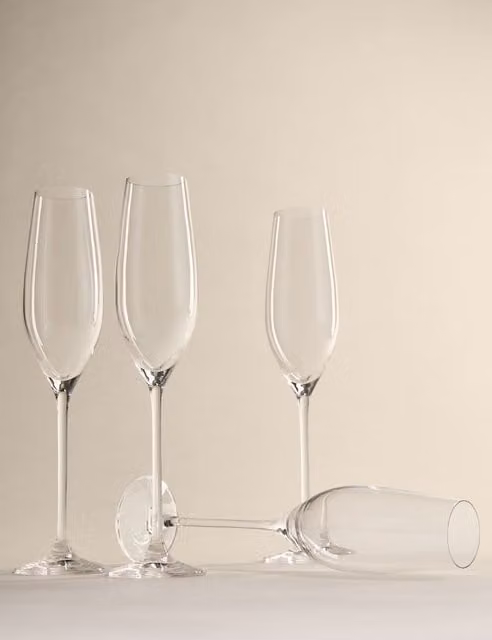 M&S Maxim Set of 4 Clear Crystal Glass Champagne Flutes