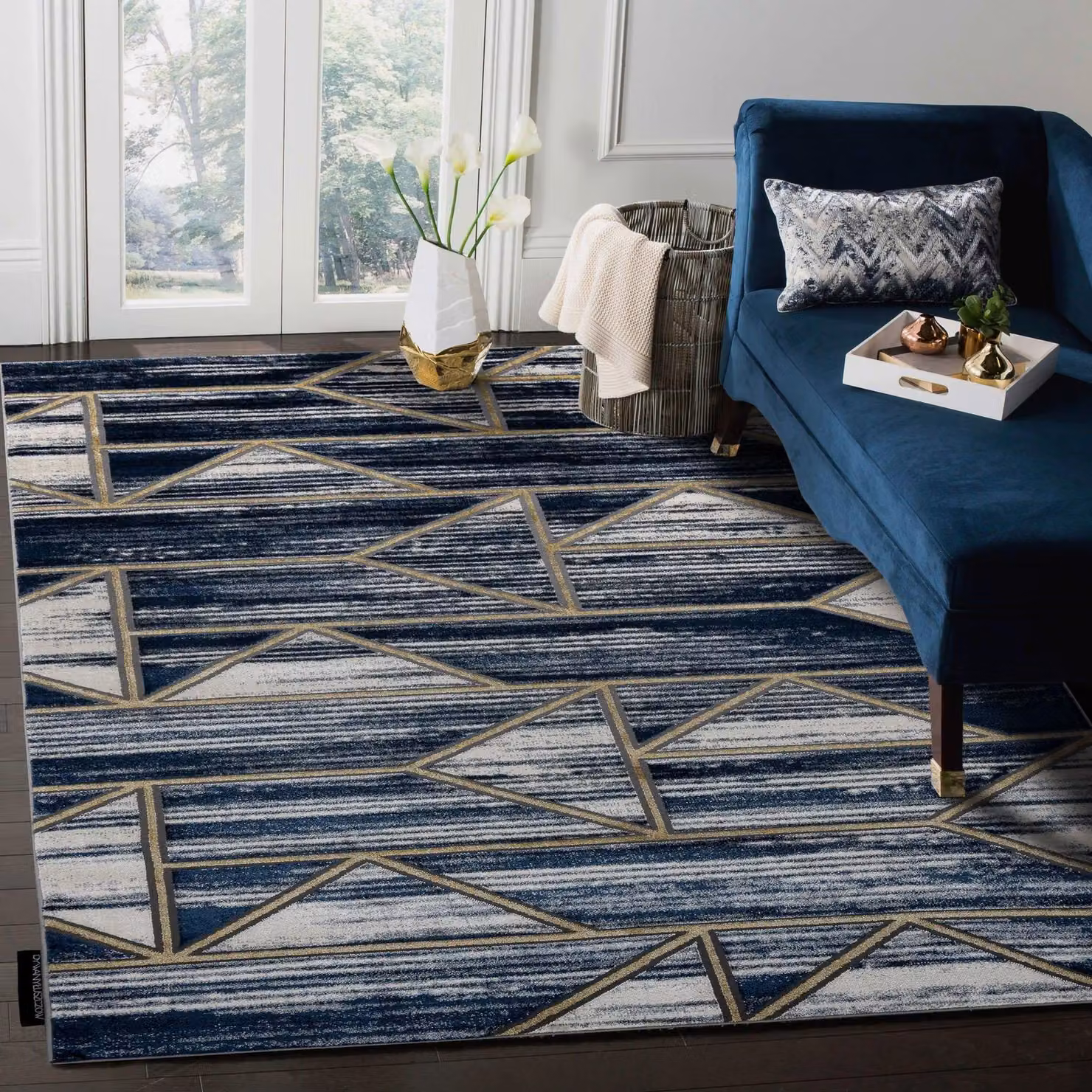 RugsX De Luxe Geometric Blue Polyester Rug, W: 140 cm, D: 190 cm – 5