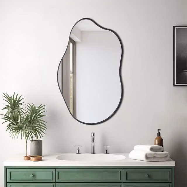 Lifeideas Modern Organic Irregular Metal Framed Bathroom Wall Mirror in Black