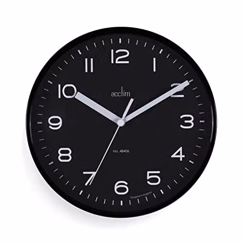 Acctim Runwell Small Round Quartz Wall Clock in Black, Diameter: 20 cm