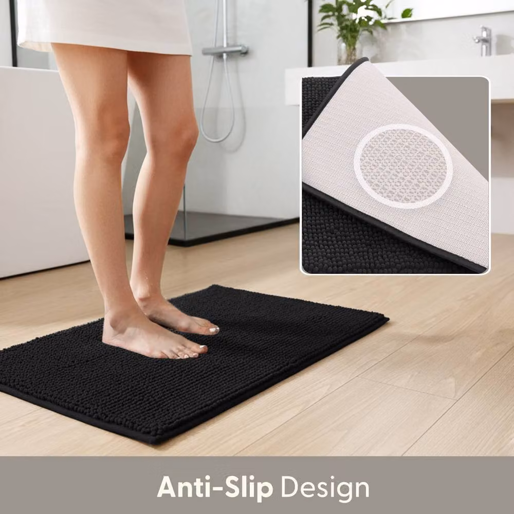 Keplin Non-Slip Microfibre Chenille Bath and Toilet Mat, Black, W: 40 cm, D: 60 cm – 5