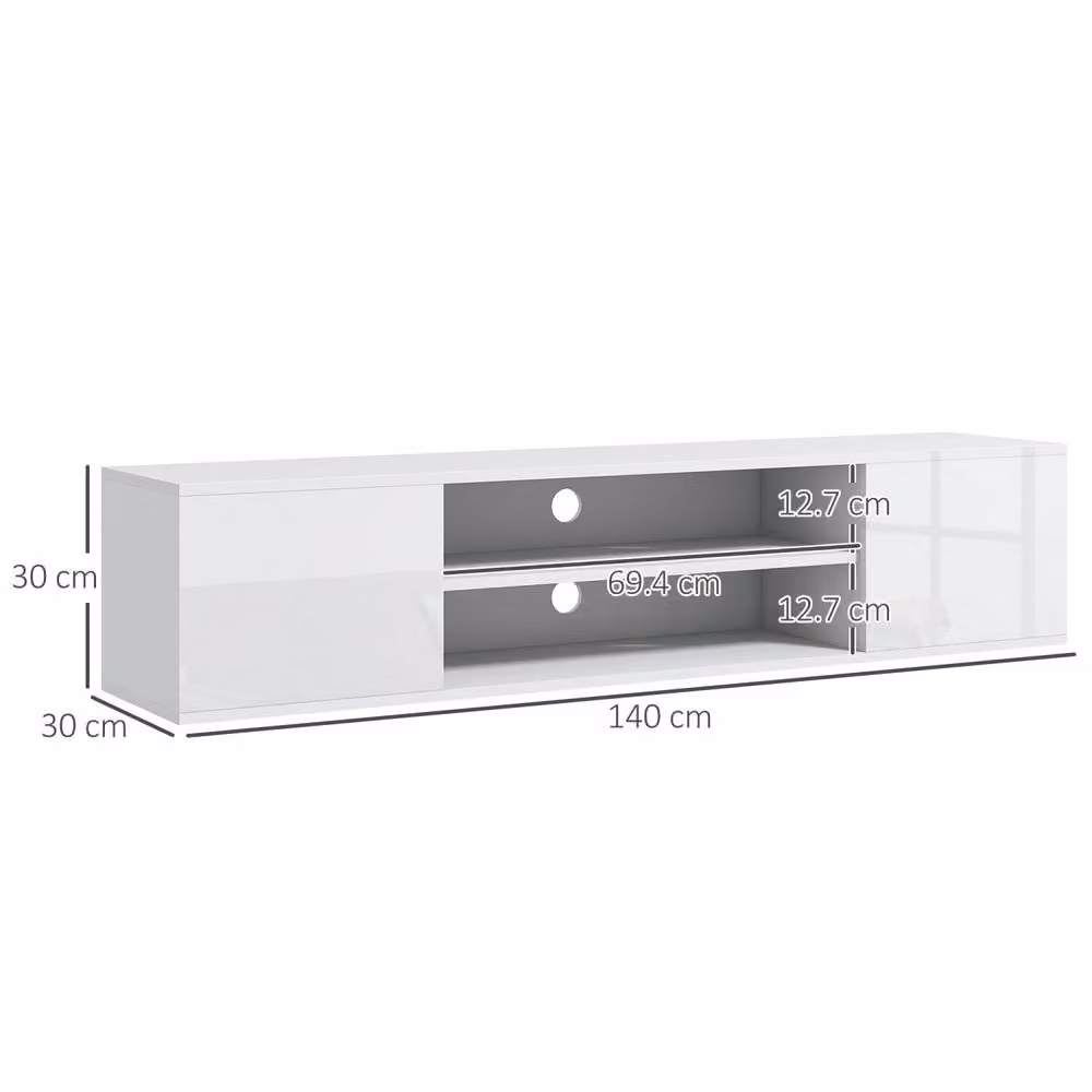 Wyld Haus Lumipa High Gloss White Floating TV Cabinet with Open Shelves W: 140 cm, D: 30 cm, H: 32 cm – 3