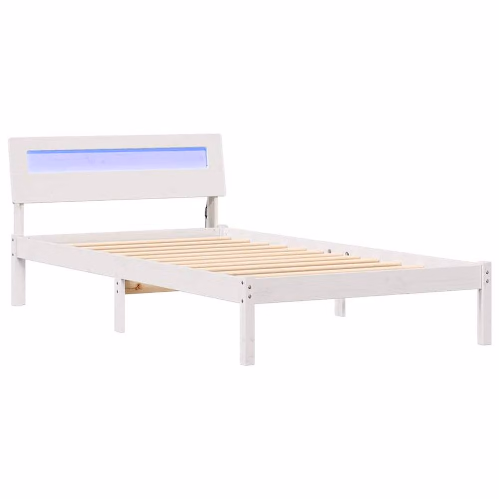 Berkfield Home Modern White Solid Pine Wood Bed Frame with Headboard, W/D/H: 90 x 200 cm – 2