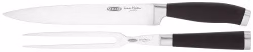 Stellar James Martin 2 Piece Carving Set in Silver and Black with Carbon Stainless Steel Razor Sharp Blades and Anti-Slip Handles