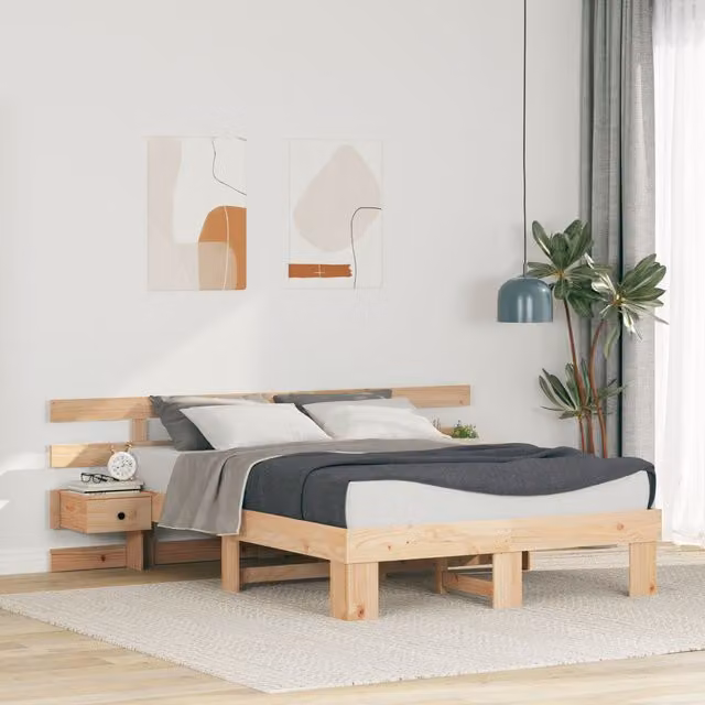 Berkfield Home Modern Solid Pine Wood Bed with Drawer in Brown and Beige, W/D/H: 120 x 190 x 73 cm – 1