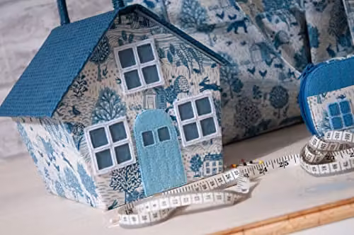 Hobby Gift Sewing Box Birdhouse Grove Scenic in Blue W/D/H: 26.0 x 21.5 x 26.0 cm – 3