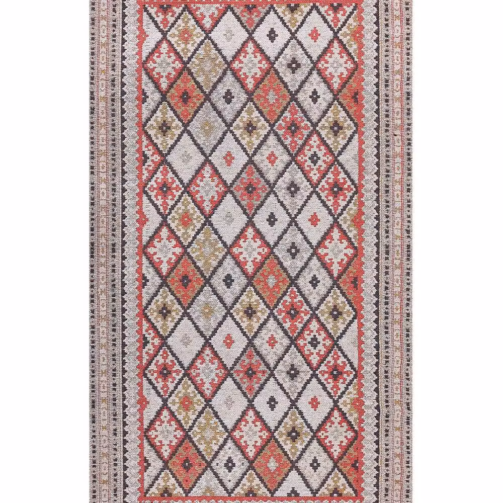 Wyld and Coco Flat-Weave Cotton Geometric Area Rug in Multicolour Beige, W: 80 cm, L: 150 cm – 2