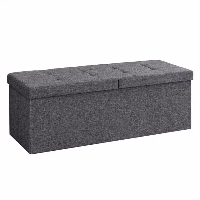 KORVIXA Grey Chesterfield Fabric Storage Ottoman, W/D/H: 100 x 100 x 38 cm