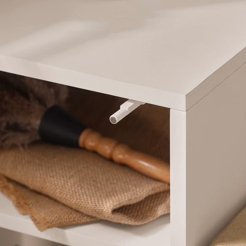 SoBuy Scandinavian Style Entrance Bench with Rattan Shoe Rack Storage in White and Beige – 6