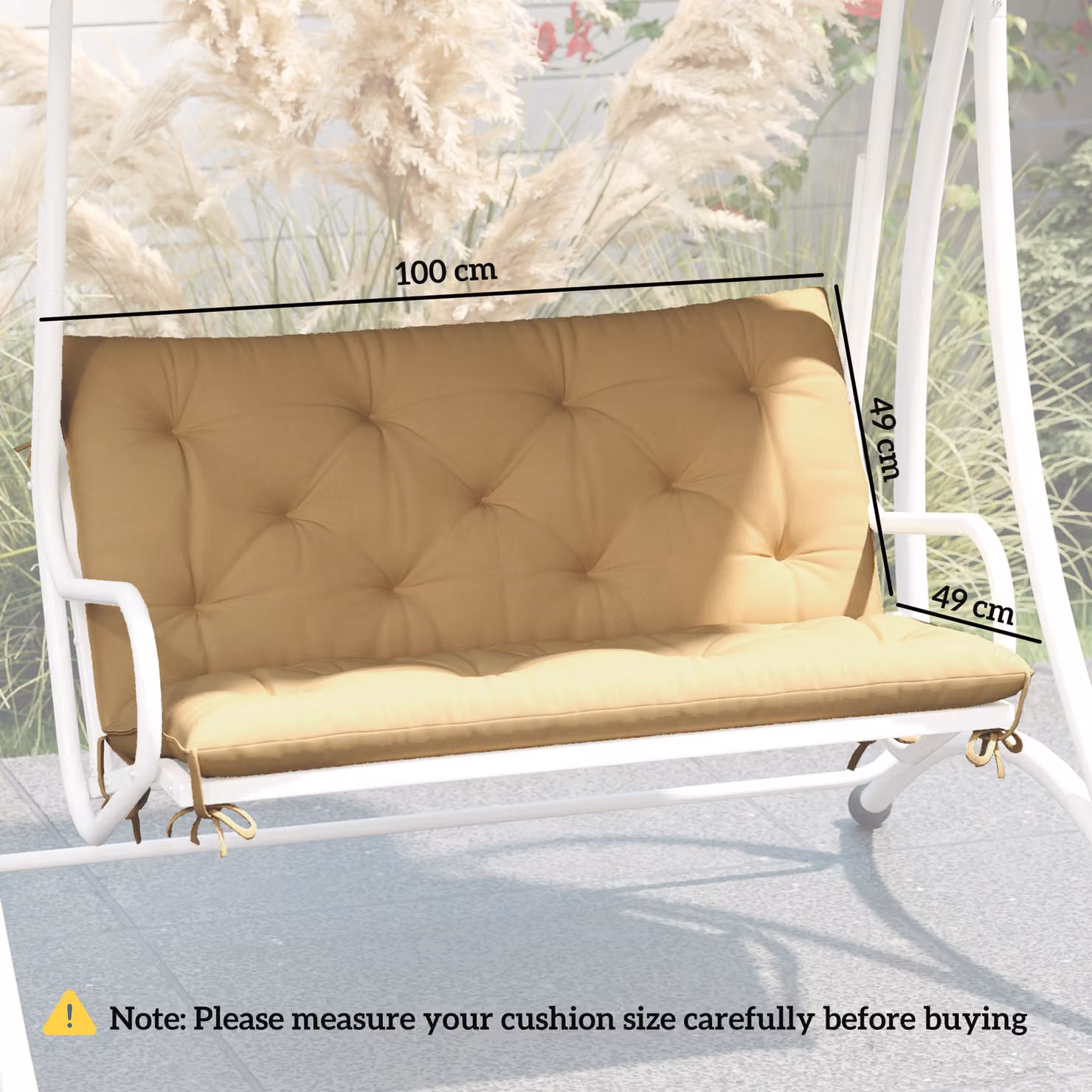 Outsunny Two-Seater Rectangular Bench Cushion in Beige with Water-Repellent Polyester and Cotton Ties – 3