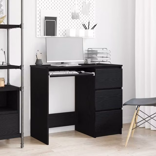 Berkfield Modern Writing Desk in Black Oak, W/D/H: 90 x 45 x 76 cm