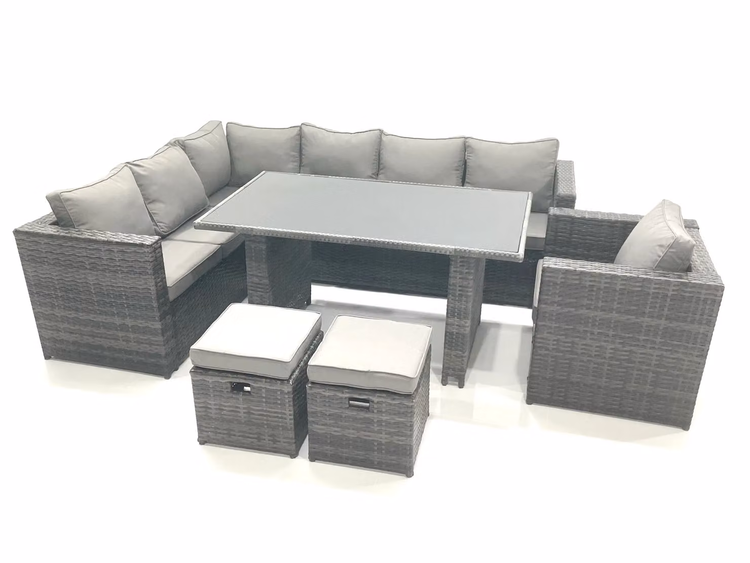 Fimous 8 Seater Rattan Corner Sofa Set with Rectangular Dining Table and Coffee Table in Dark Grey – 2