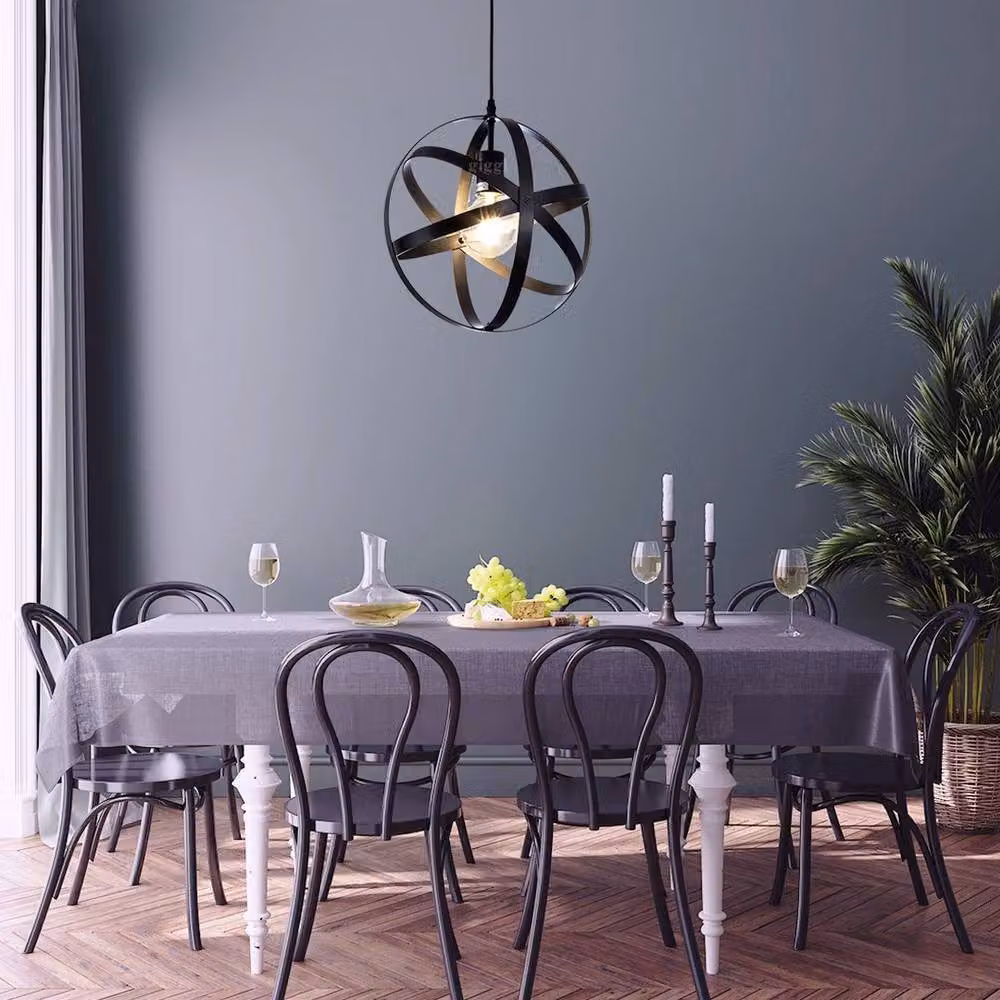 EONLION Black Industrial Spherical Metal Suspended Ceiling Light with Height Adjustment – 3