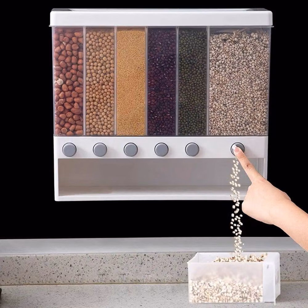 Kelvenix White Wall Mounted Cereal Grain and Rice Dispenser with Compartments – 3