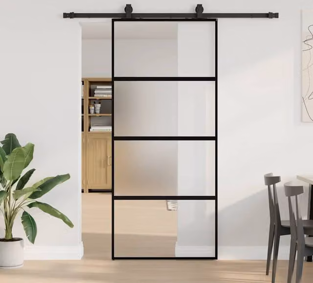 Berkfield Home Modern Black Sliding Glass Door with Hardware Set, W: 90 cm, H: 205 cm