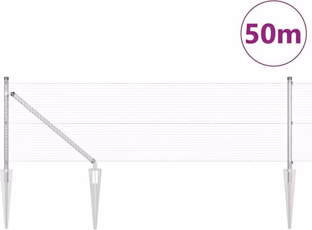 Berkfield Home Modern Welded Wire Fence with 13 Spike Posts, Galvanised Steel, Silver, 0.8 x 50 m