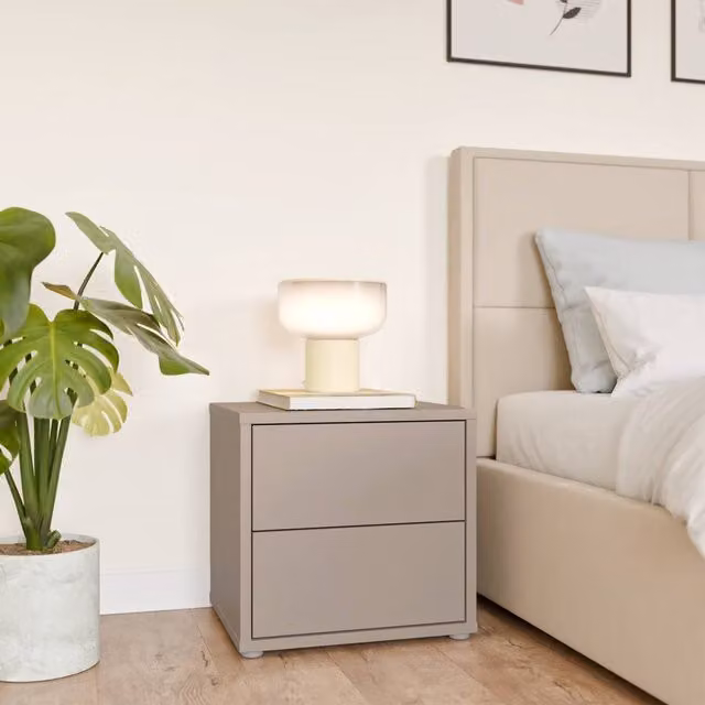 Furniture To Go Alice Springs Low Bedside Cabinet with 2 Push-Open Drawers in Taupe/Beige – 1