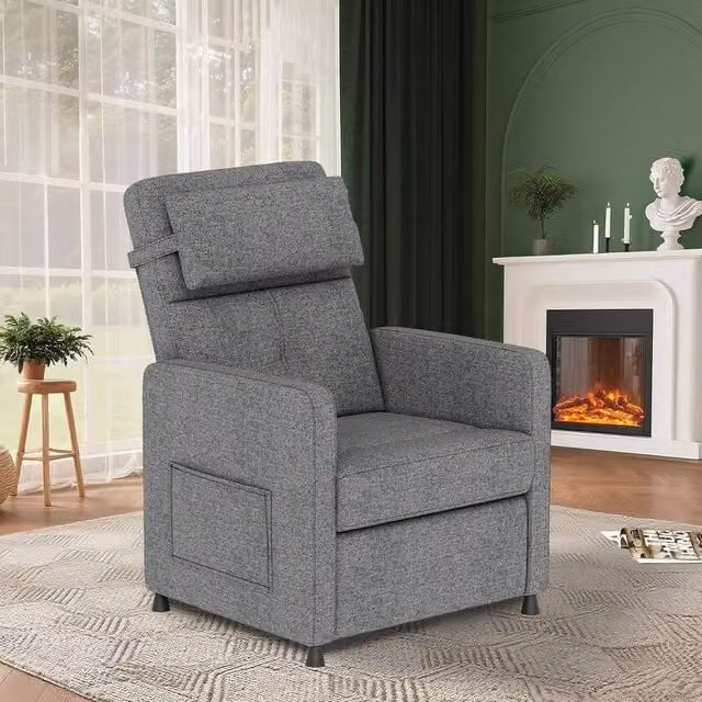 London Boutique Grey Fabric Recliner Sofa with 4-Point Massage, Heat, and USB Port – 1