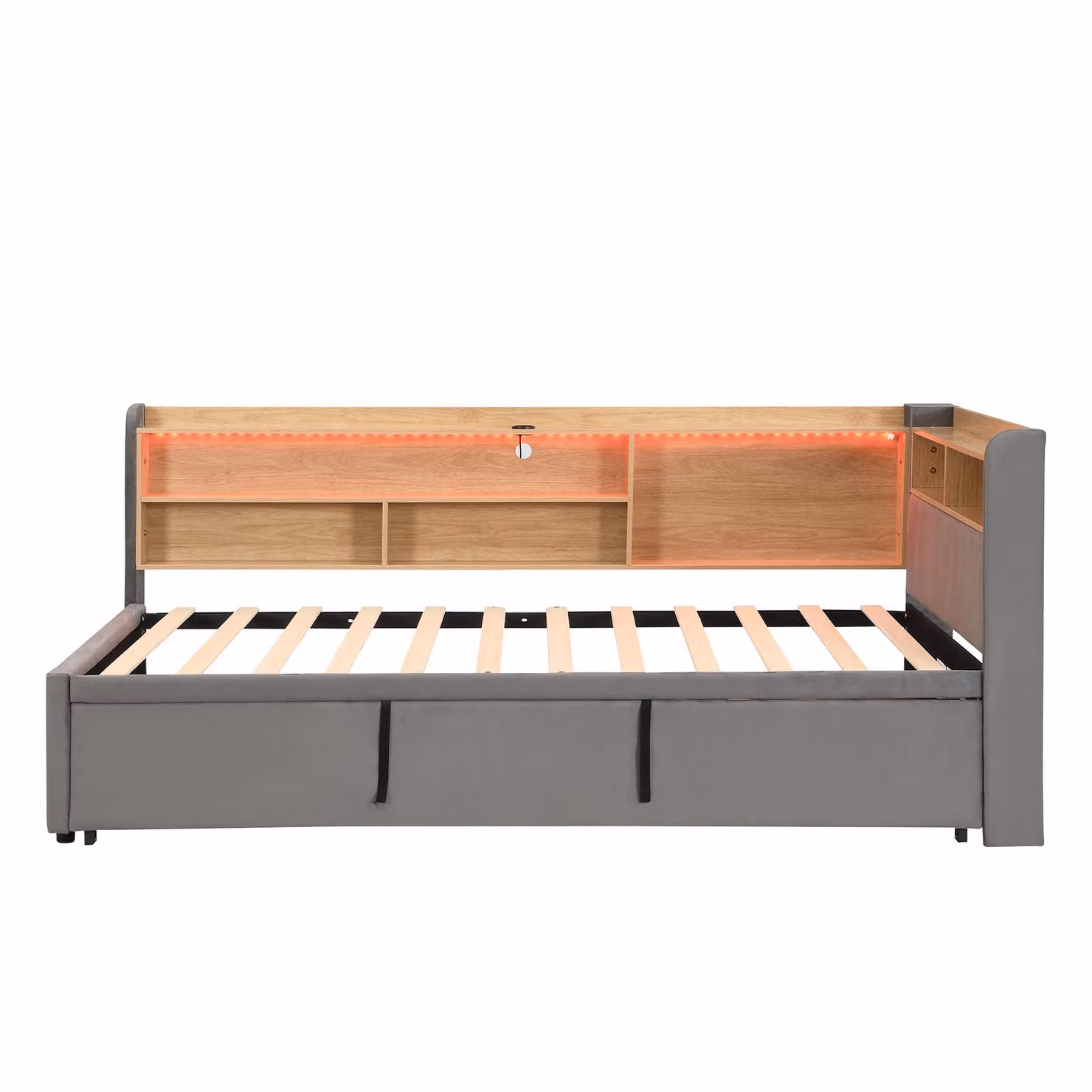 Aosom UK Grey Upholstered Velvet Daybed with Pull-Out Trundle and USB Charging Port, W/D/H: 105 x 201 x 85 cm – 2