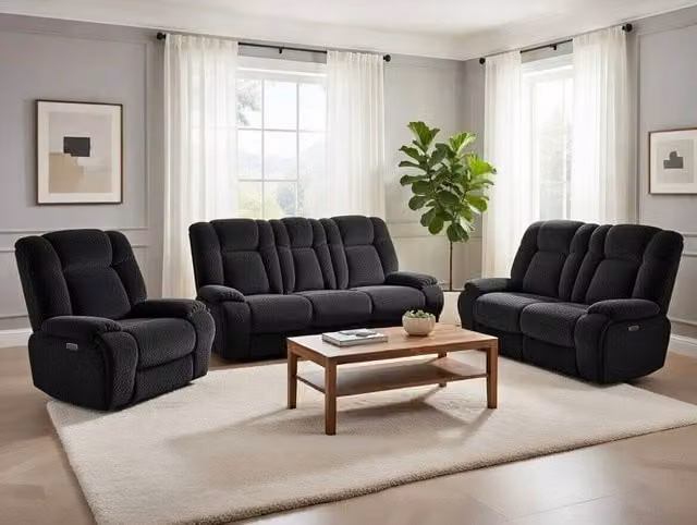 DS Living Torino Recline 3 and 2 Seater Sofa Bundle in Grey or Silver Fabric