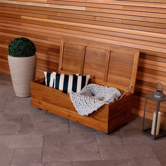 Charles Bentley FSC Acacia Wood Outdoor Garden Storage Box, Brown, H: 36 cm, W: 46 cm, L: 110 cm
