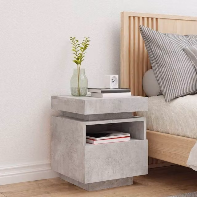 Berkfield Home Decorative Bedside Cabinet with Integrated LED Lights, Grey, W: 39 cm, D: 39 cm, H: 48.5 cm
