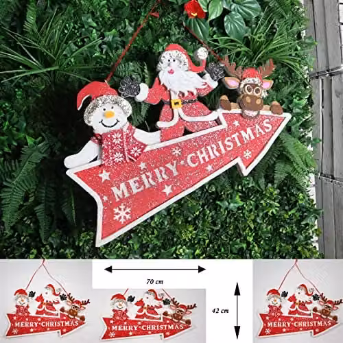 Shatchi Red Christmas Arrow Plaque Hanging Decoration W: 70 cm, H: 42 cm – 3