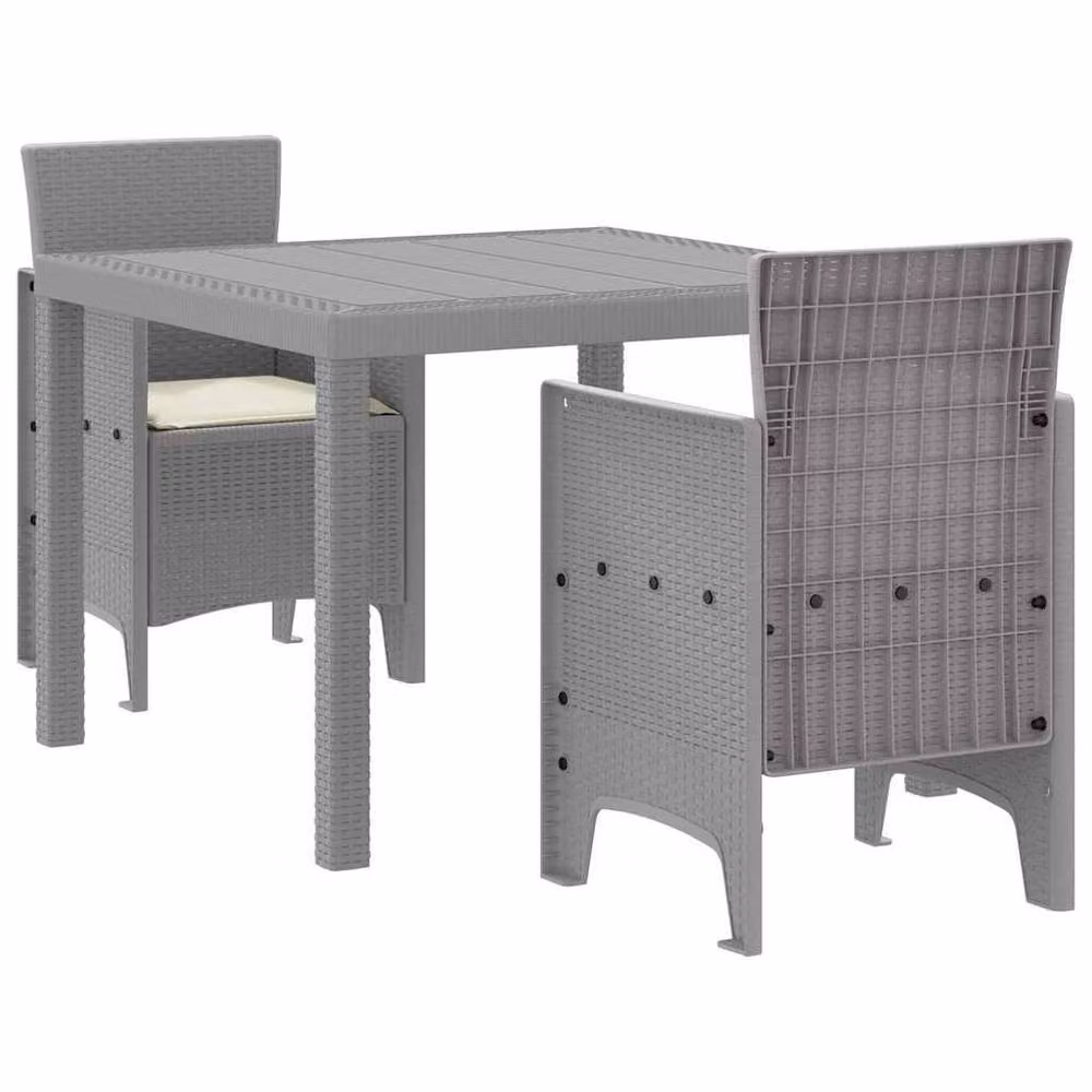 Berkfield Home Modern 3 Piece Garden Dining Set with Cushions in Light Grey Poly Rattan – 3