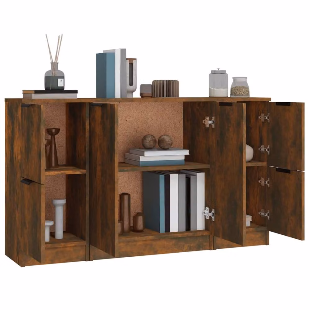 Berkfield Home 3-Piece Smoked Oak Sideboard Set in Brown, Engineered Wood – 3