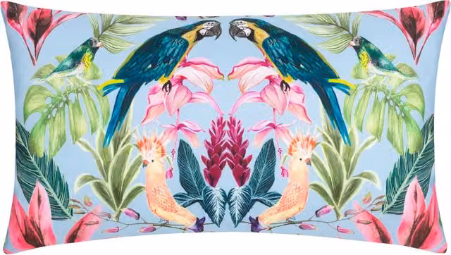 Make it a Home Kali Birds Exotic Outdoor Filled Rectangular Cushion in Blue and Green Floral Polyester