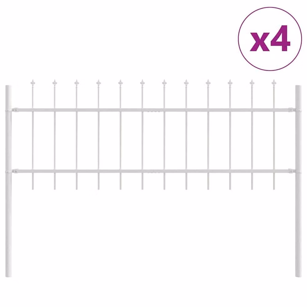 Berkfield Home White Steel Garden Fence with Spear Top, W: 6.8 m, H: 0.6 m – 2