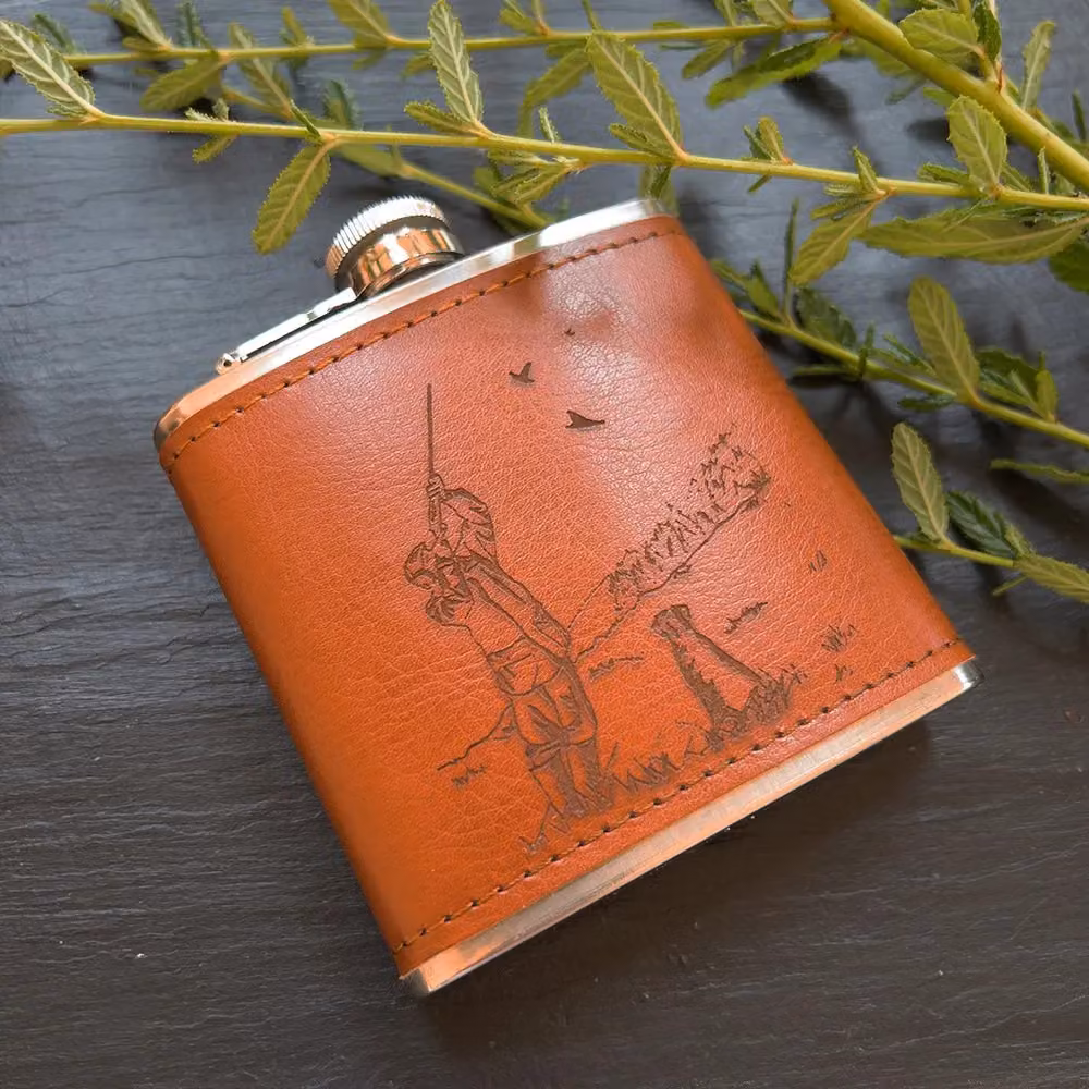 Selbrae House Brown Leather Stainless Steel Hip Flask – 3