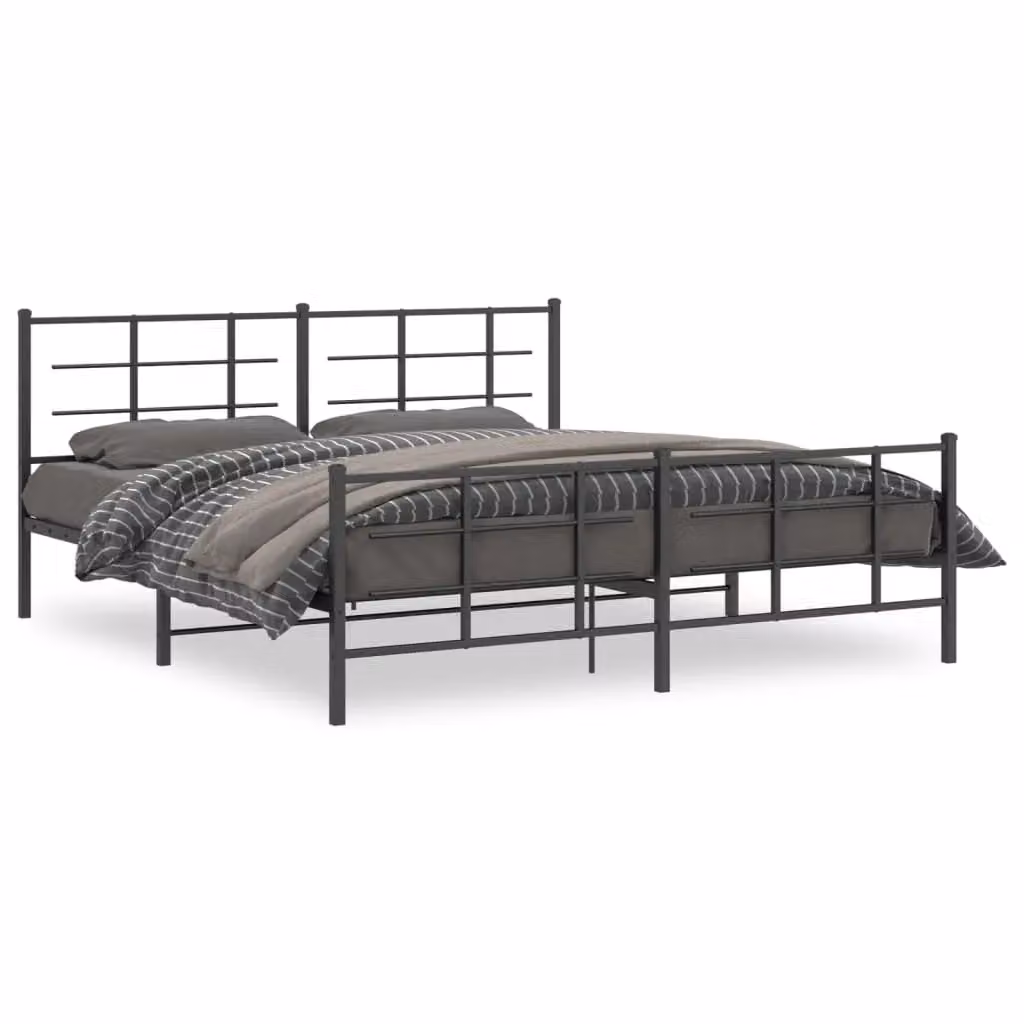 Berkfield Home Metal Bed Frame with Footboard, Black, W: 183 cm, D: 213 cm – 2