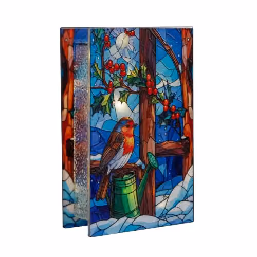 Samuel Alexander Multicolour Robin Stained Glass Christmas Tabletop Decoration, H: 21 cm x W: 13 cm – 5