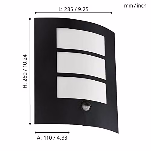 Eglo City Outdoor Wall Light in Black and White with Motion and Dusk Sensor, IP44 Waterproof Metal and Plastic Design for Garden, Terrace or Balcony, E27 Socket – 6