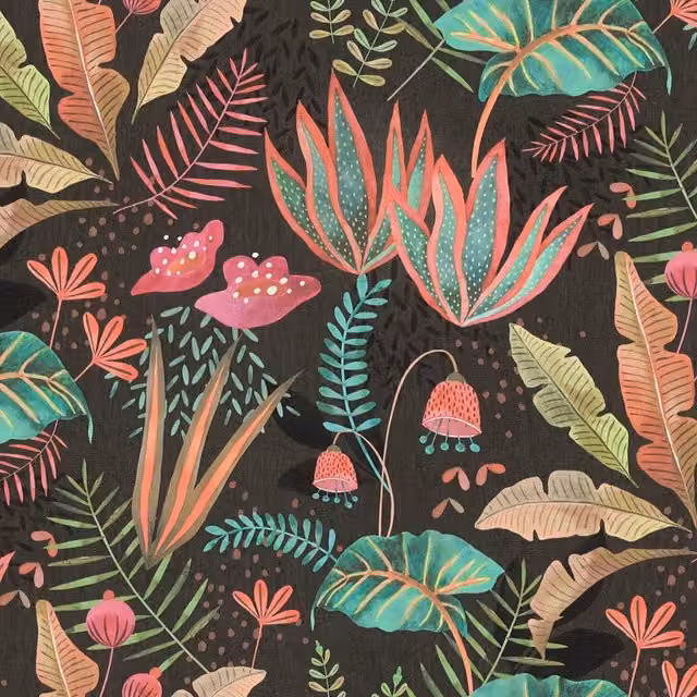 I Love Wallpaper Psychedelic Jungle Abstract Botanical Wallpaper in Multicolour and Grey