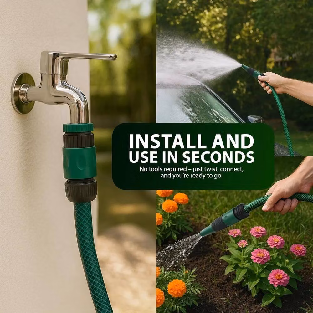 FLAVORA 30m Reinforced PVC Garden Hose Pipe Set in Green – 5