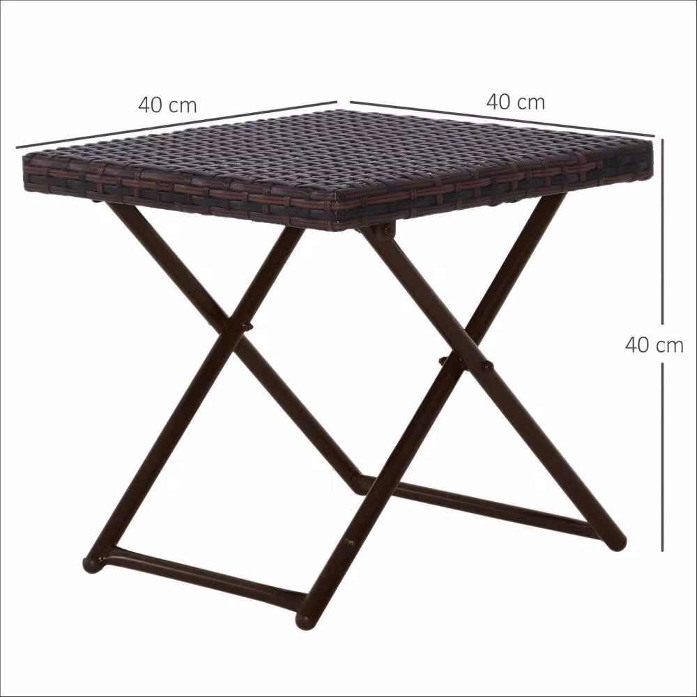 STILVORA Folding Side Table with Brown PE Rattan and Steel Frame – 3