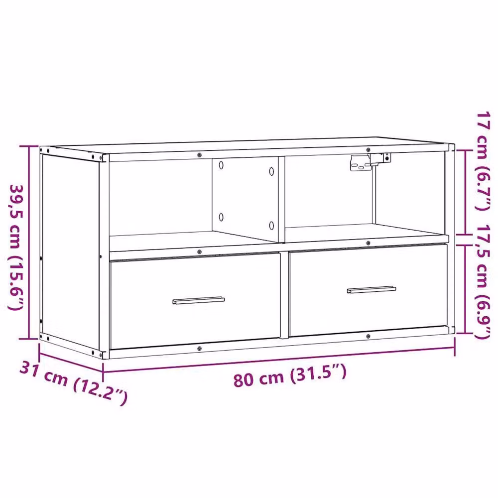 Berkfield Home Modern Black TV Cabinet in MDF and Metal, W/D/H: 80 x 31 x 39.5 cm – 6