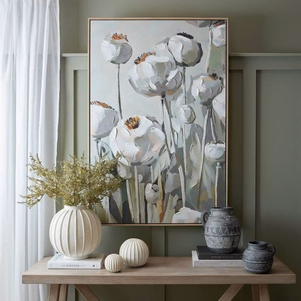 Lemon Pavilion Furniture and Decor Poppy Heads Hand Painted Multicolour Canvas Wall Art in Wood Frame, W: 80 cm, H: 120 cm – 4