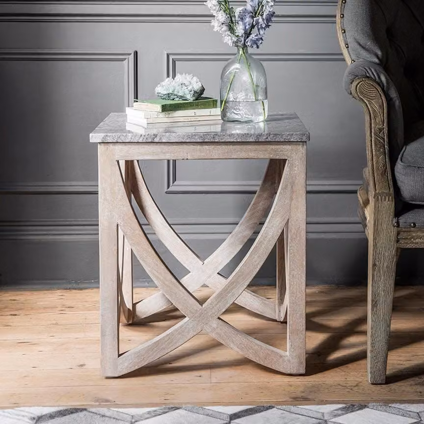 Atkin & Thyme Lily Modern Marble Top Side Table in Grey